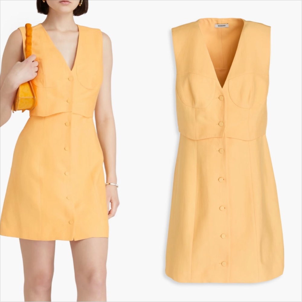 Sandro layered twill sleeveless yellow vest style mini dress NO OFFERS
